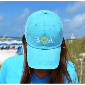 3OA Beach Womens Hat Blue Curve Bill Slide Adjustable Life Shines Cotton